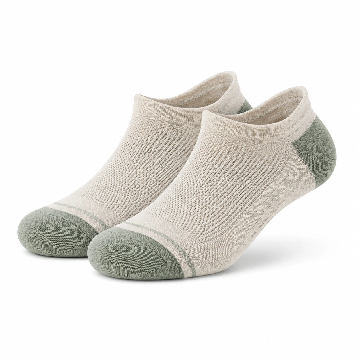 Chaussettes basses 43-46 en maille écru et vert sauge respirantes