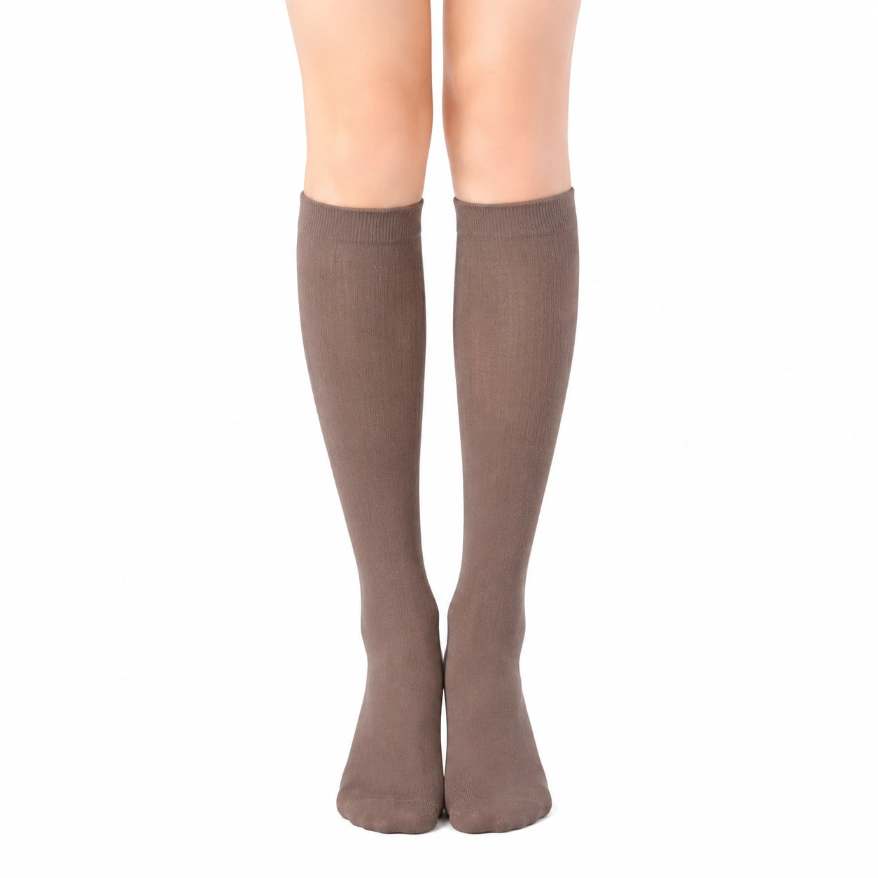 Chaussettes hautes 39-42 en maille taupe unies style classique