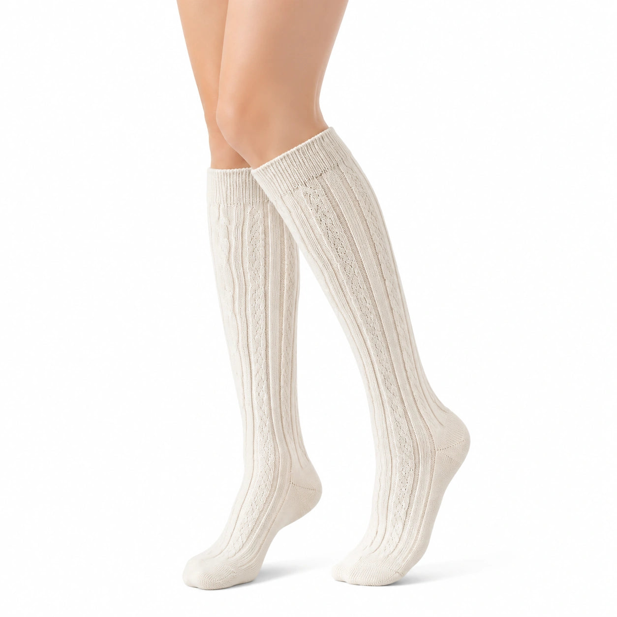 Chaussettes hautes 39-42 écru en maille côtelée style classique
