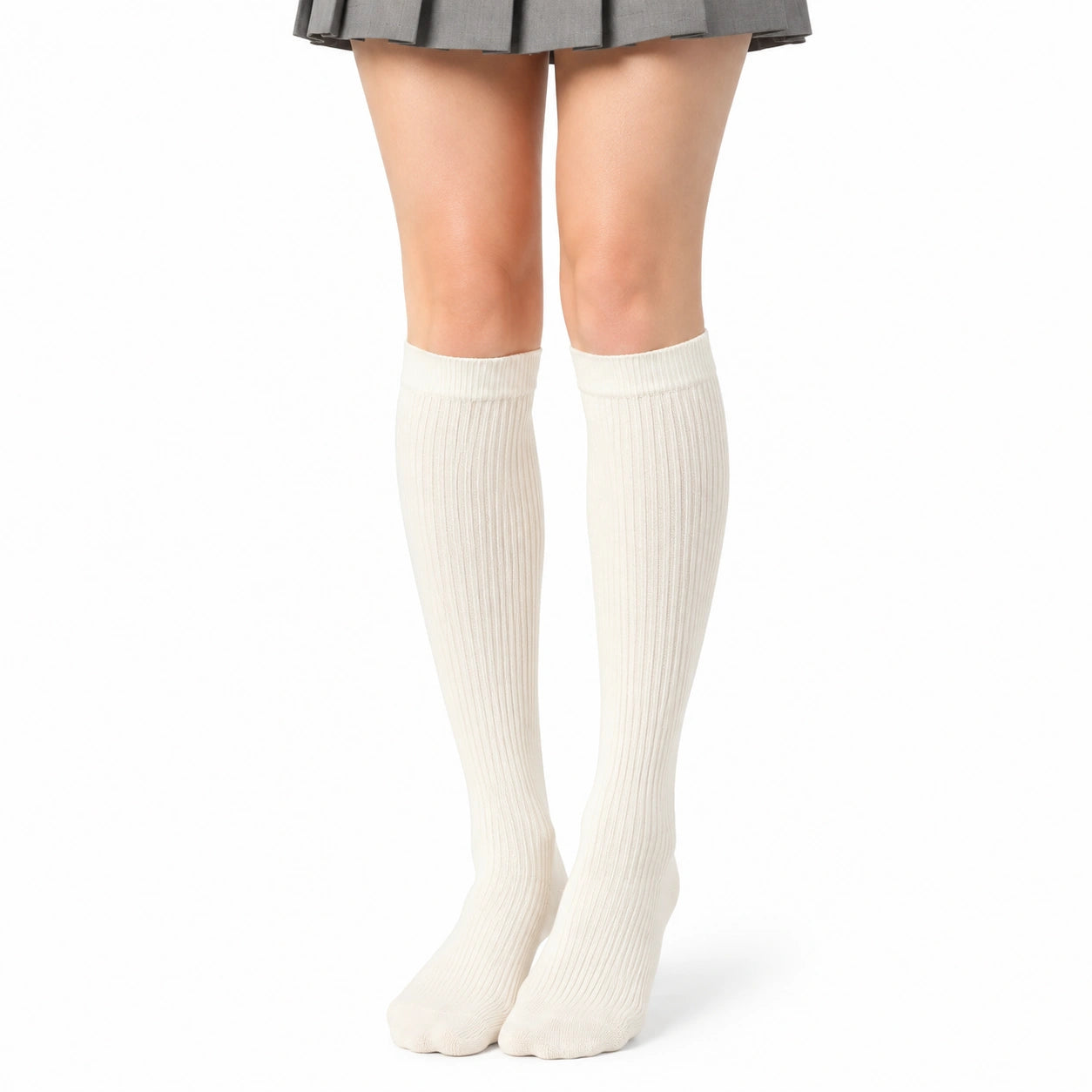 Chaussettes hautes 39-42 écru en maille côtelée style classique