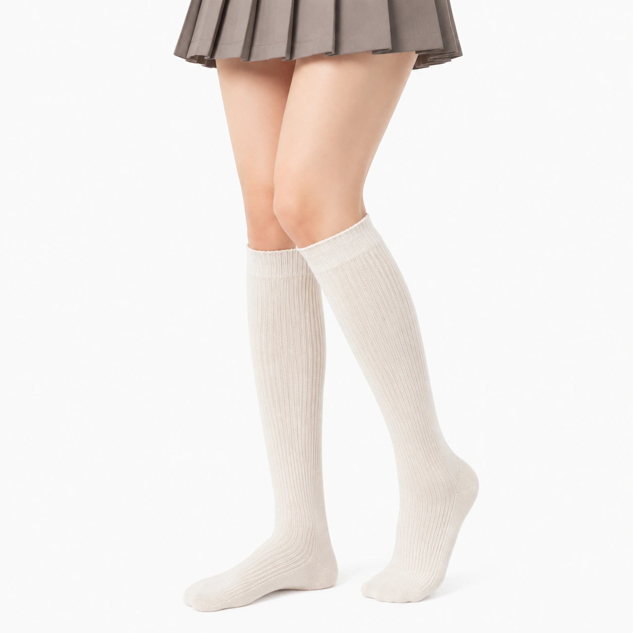 Chaussettes hautes 39-42 en maille côtelée écru style classique