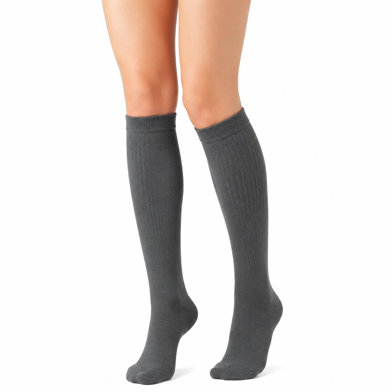 Chaussettes hautes 35-38 en maille grises côtelées style classique