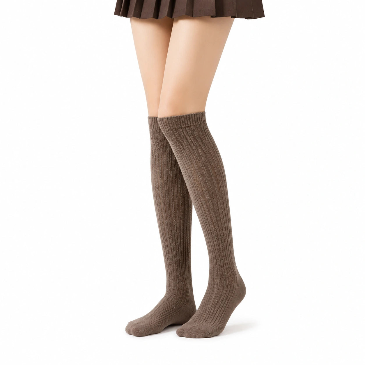 Chaussettes hautes 35-38 en textile marron à côtes style classique
