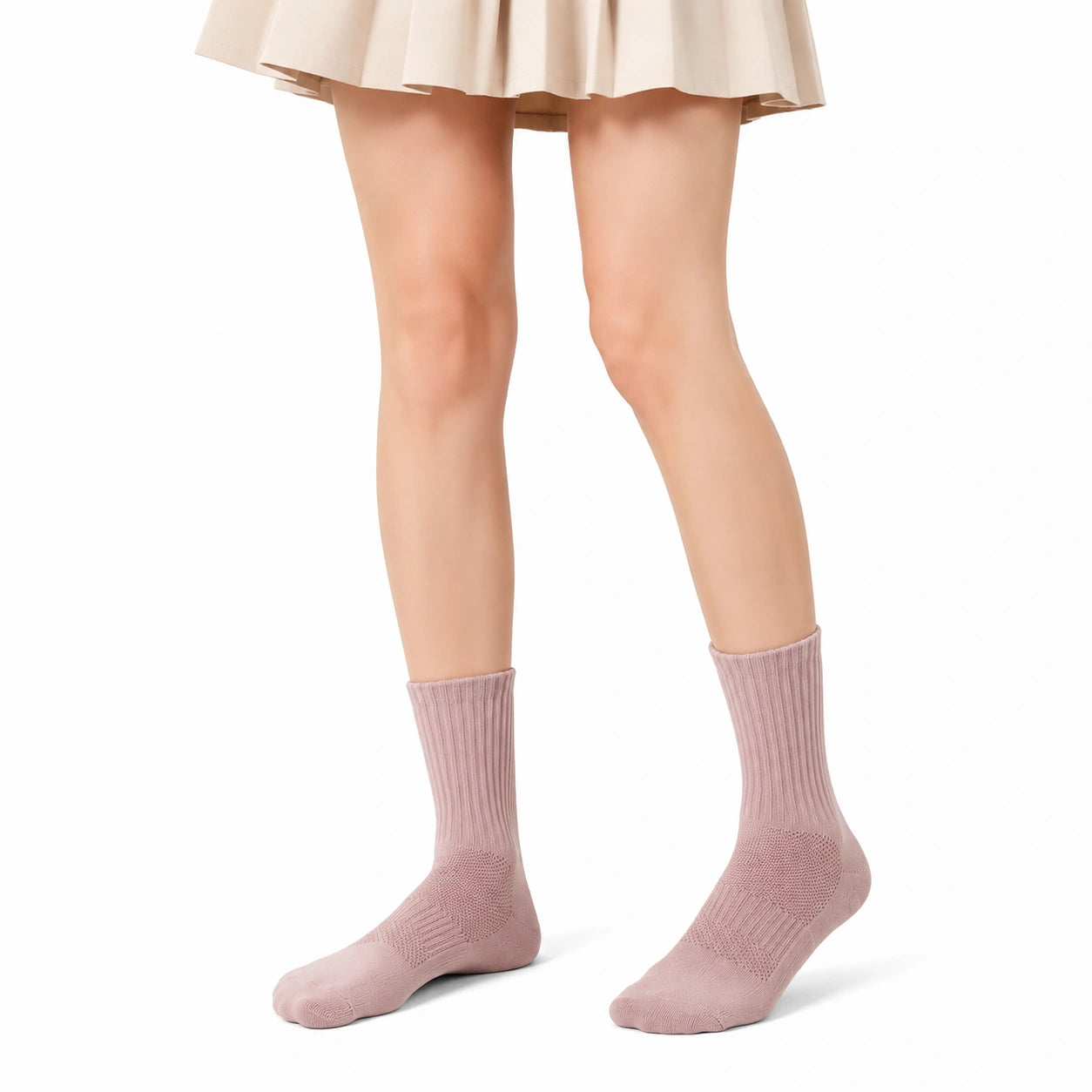 Chaussettes mi-mollet 43-46 en maille rose côtelée respirante