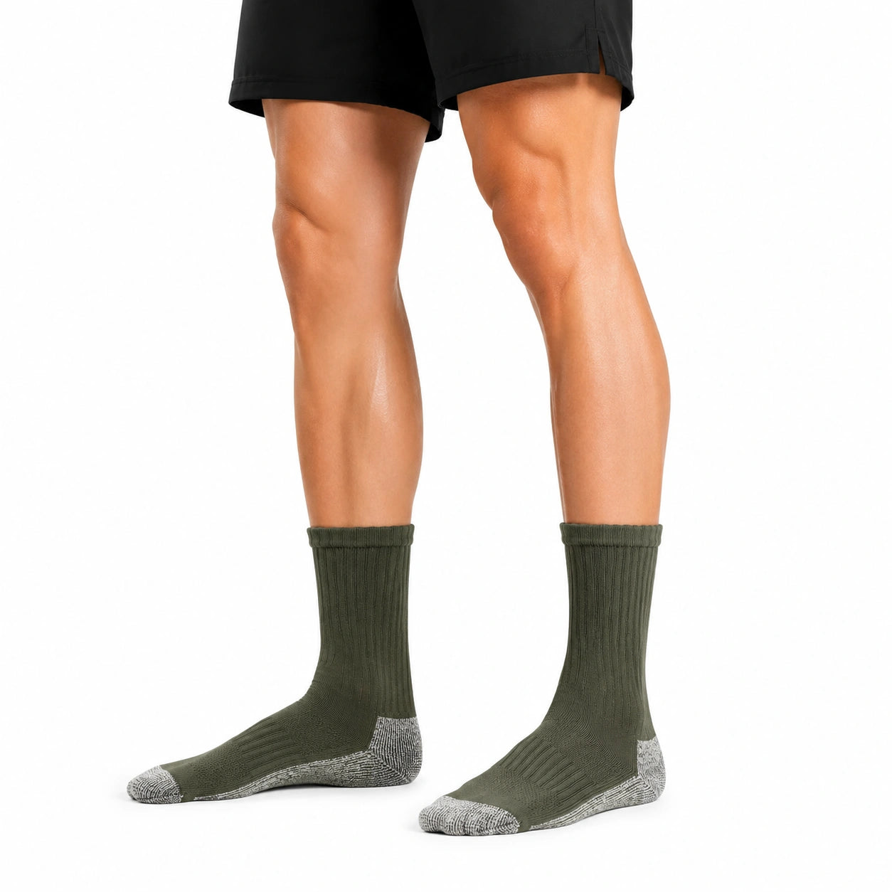 Chaussettes mi-mollet 35-38 en textile vert kaki pour sport côtelées
