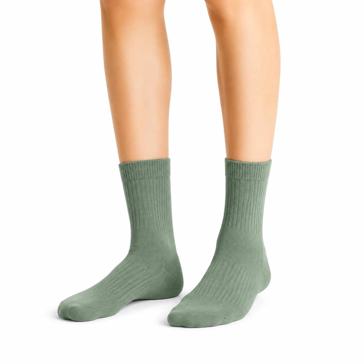 Chaussettes mi-mollet 35-38 en maille vert sauge côtelées pour usage quotidien