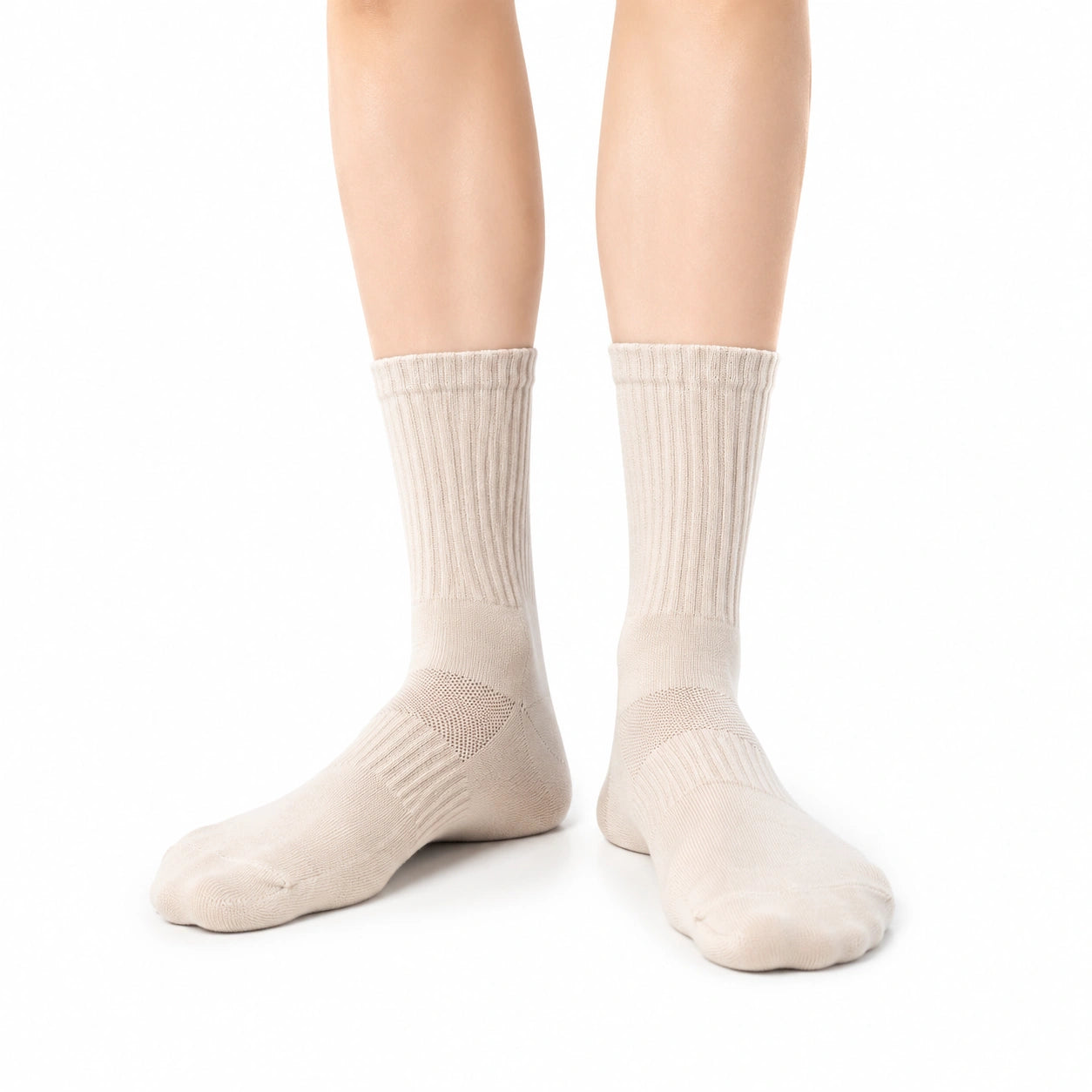 Chaussettes mi-mollet 39-42 en maille beige pour usage quotidien style côtelé