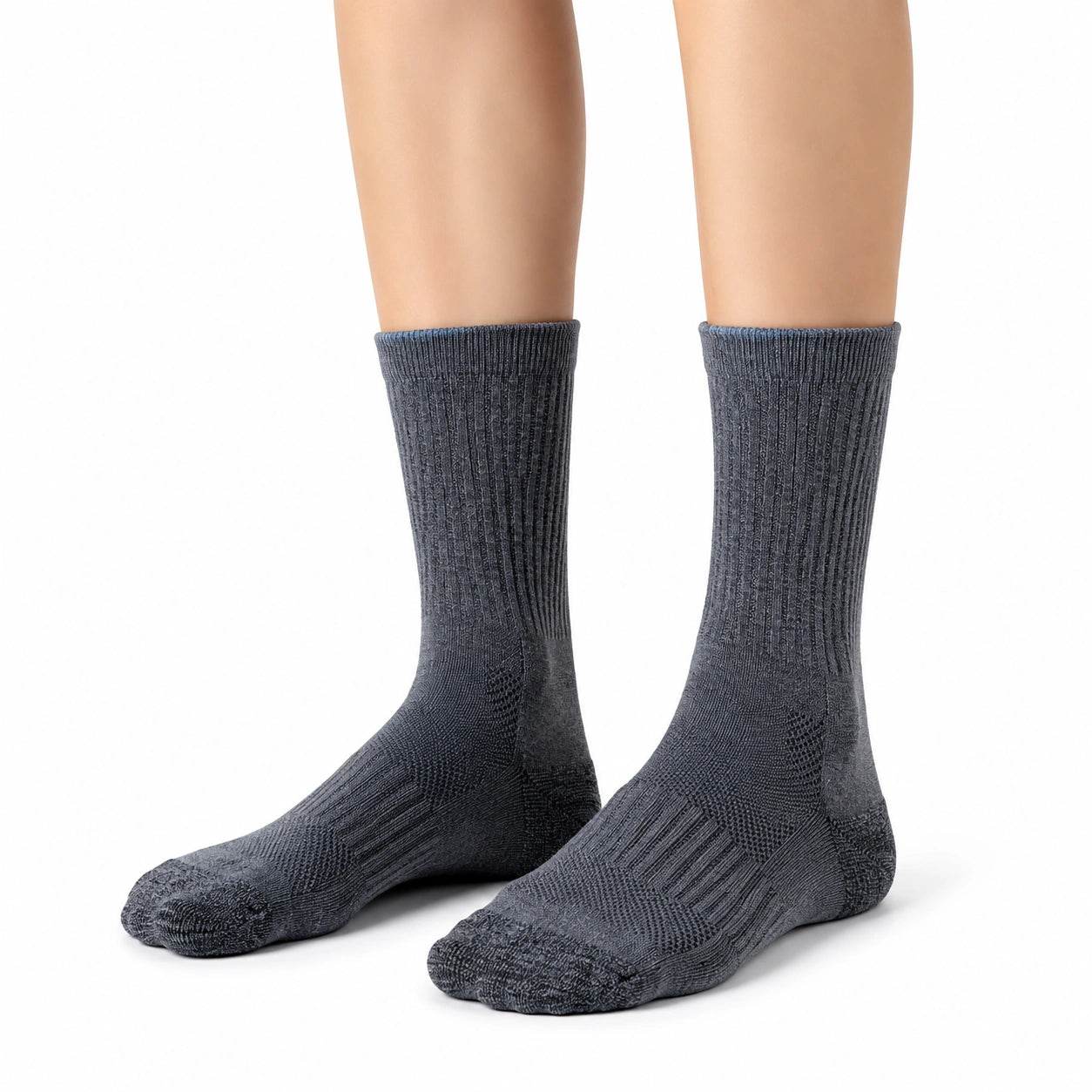 Chaussettes mi-mollet 39-42 en textile tricoté gris anthracite côtelé pour usage quotidien