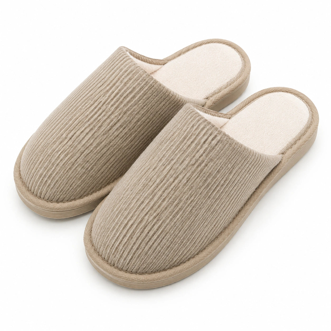 Pantoufles 38/39 en textile côtelé beige pour intérieur à enfiler