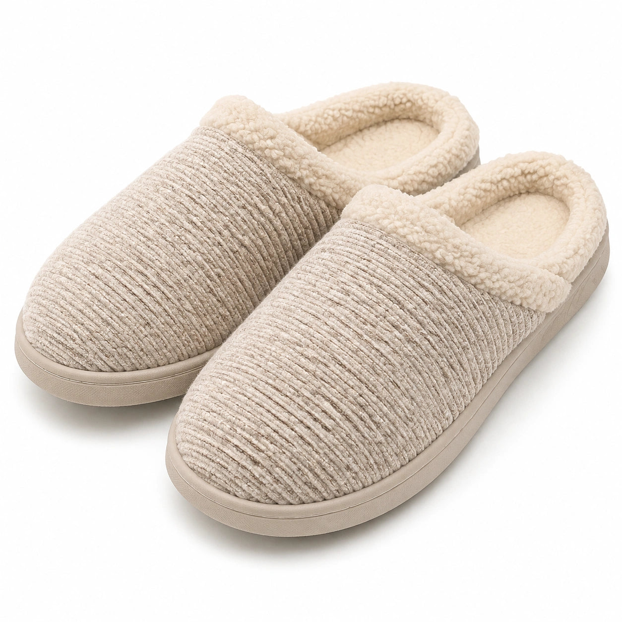 Chaussons femme 38/39 en textile beige à semelle plate doublure bouclette