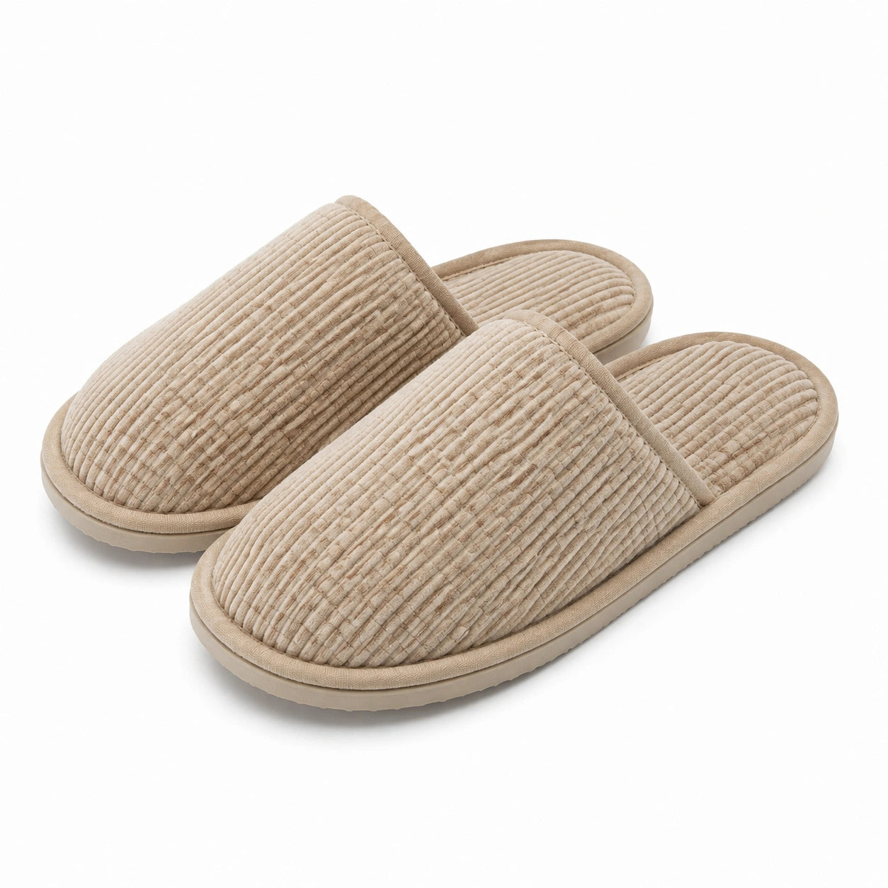 Chaussons 40/41 en textile beige à enfiler côtelé