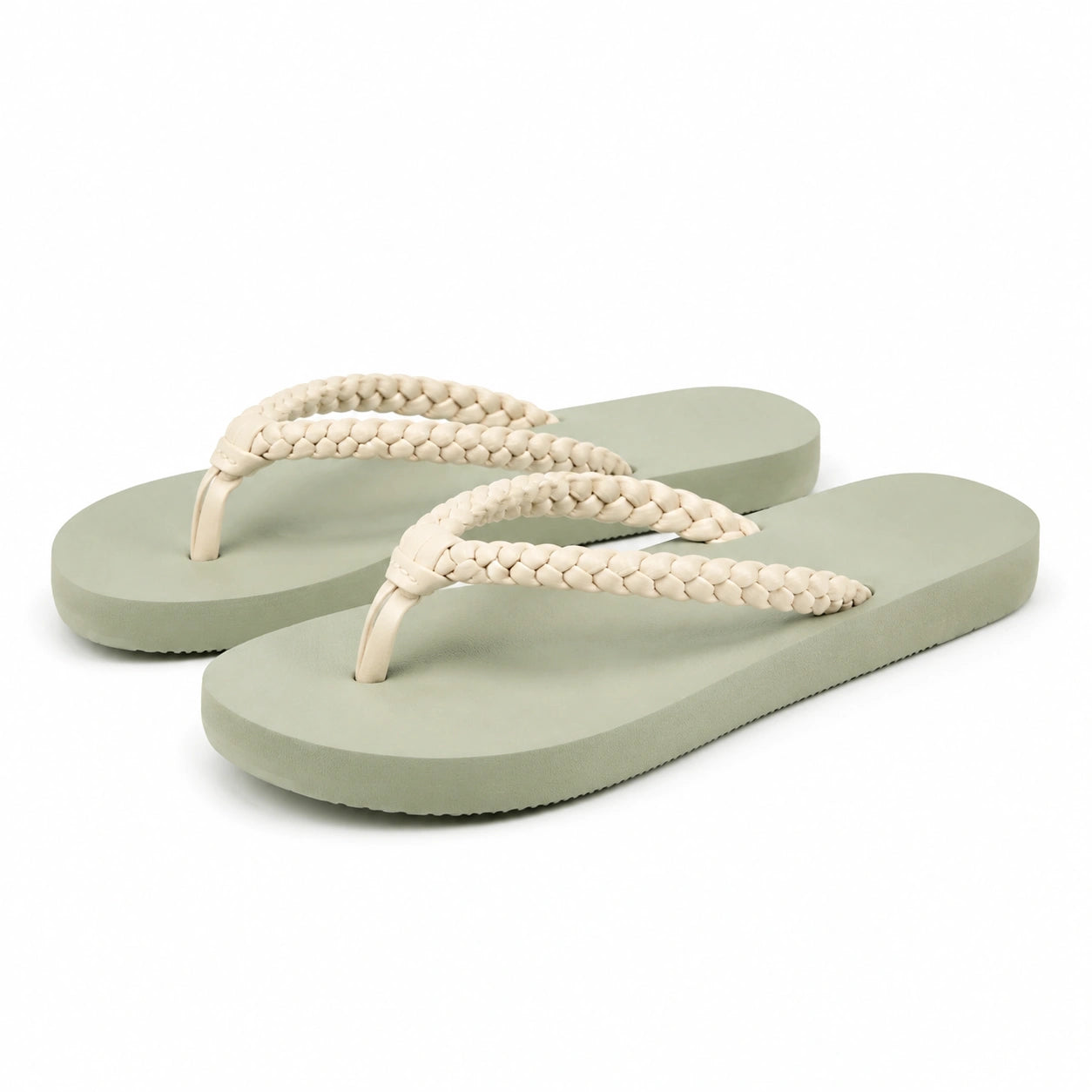Tongs 42/43 en mousse vert sauge à brides tressées pour plage et loisirs