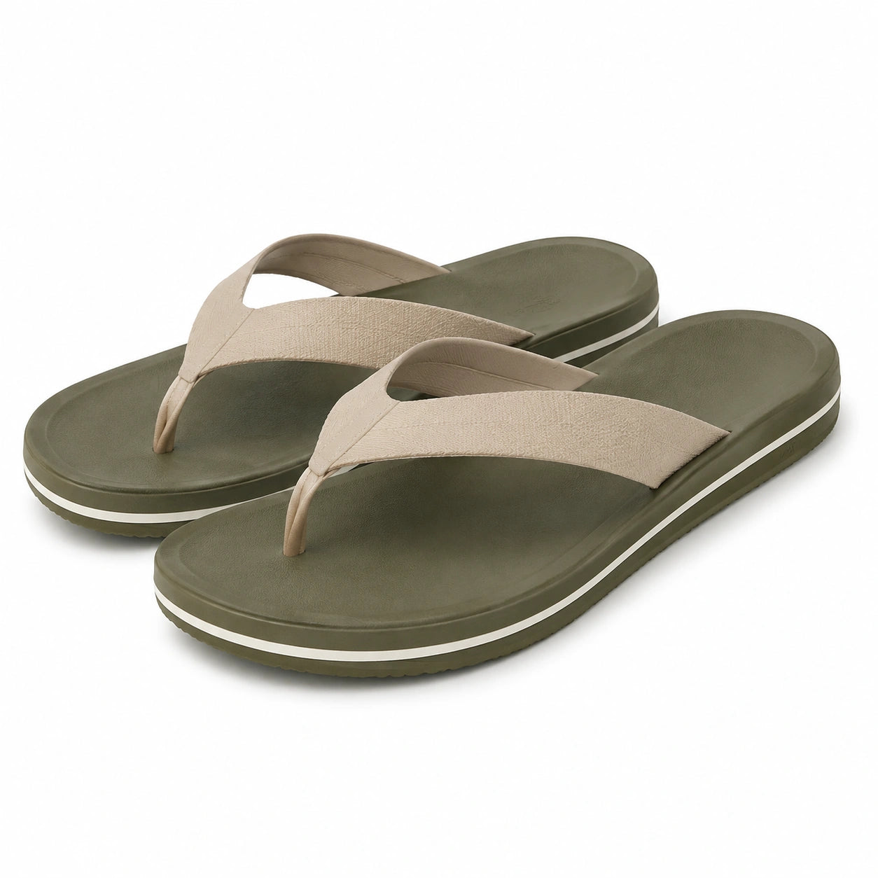 Tongs 38/39 en matière synthétique vert kaki et beige - semelle antidérapante pour été